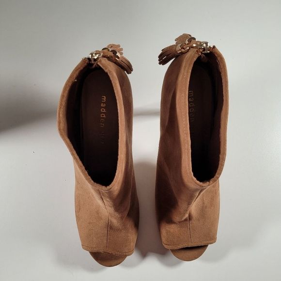 Madden Girl Tan Peep Toe Stiletto Ankle Boots with Tassels - Picture 14 of 15